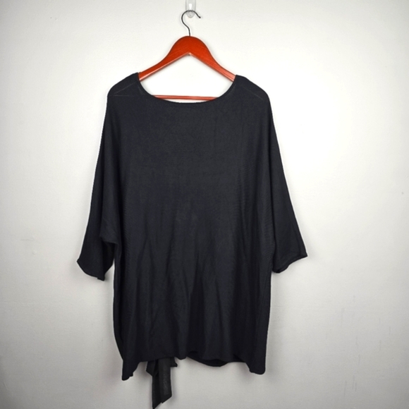 CJ BANKS 3/4 Sleeve Tunic Top Front Tie Black Women Plus Sixe 3X Stretchy Modest - Picture 4 of 10